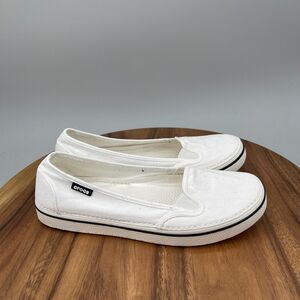 Crocs Flats Womens Size 10 White Canvas Slip On Casual Comfort Walking Shoes